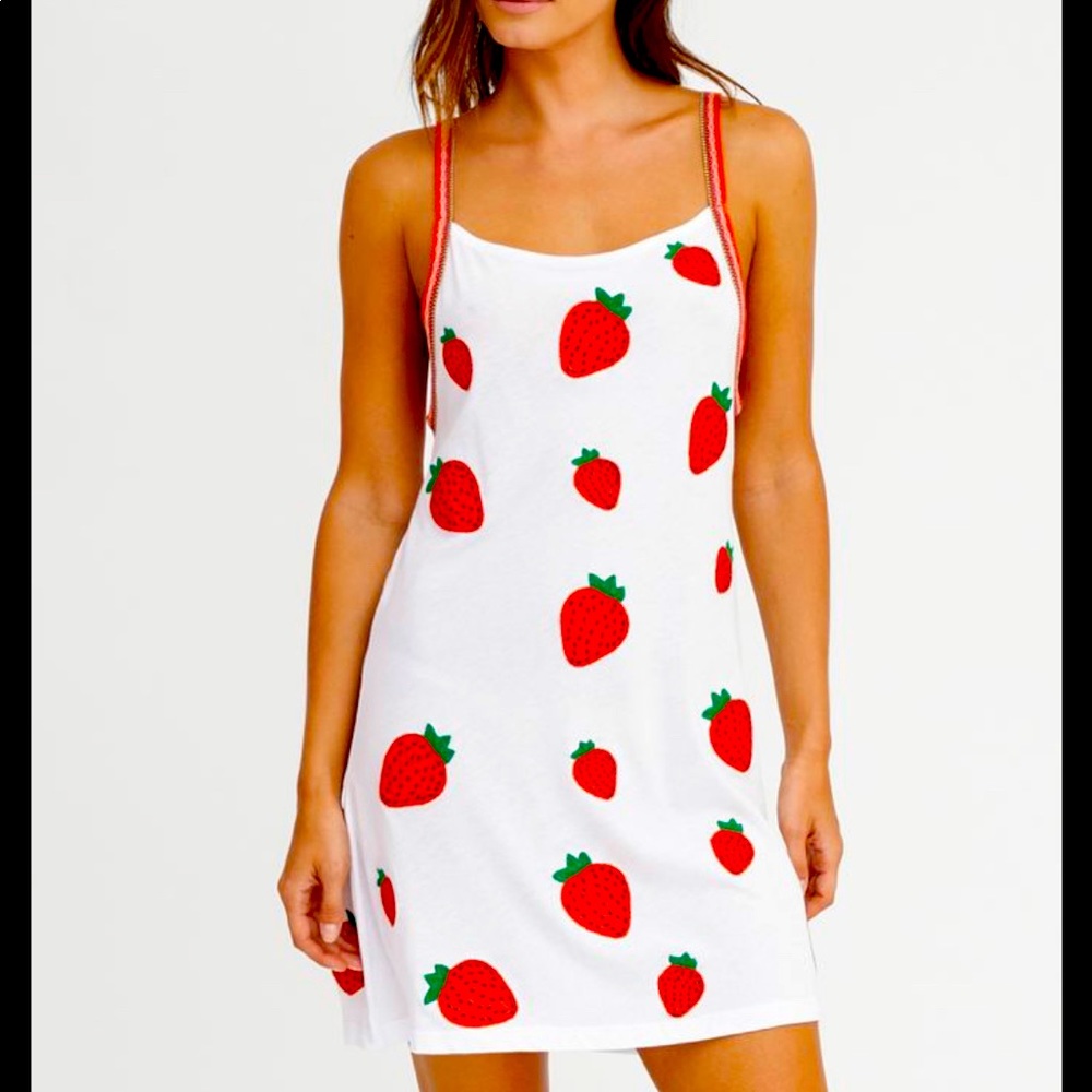 Pitusa White Dress with Strawberry Detail